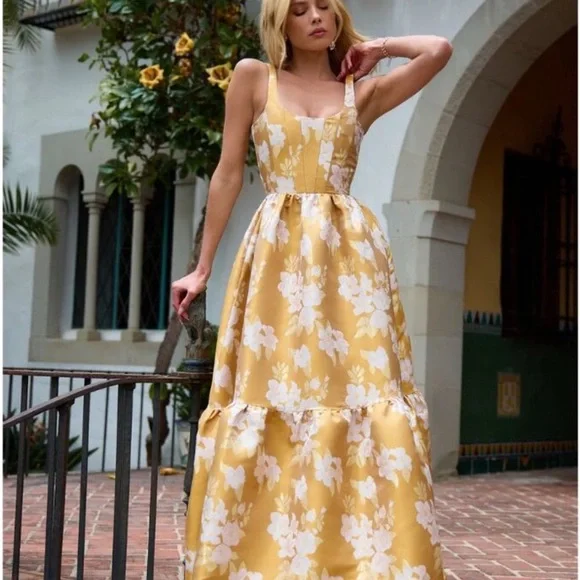 V. Chapman Yellow Floral Maxi Dress - Picture 2 of 4